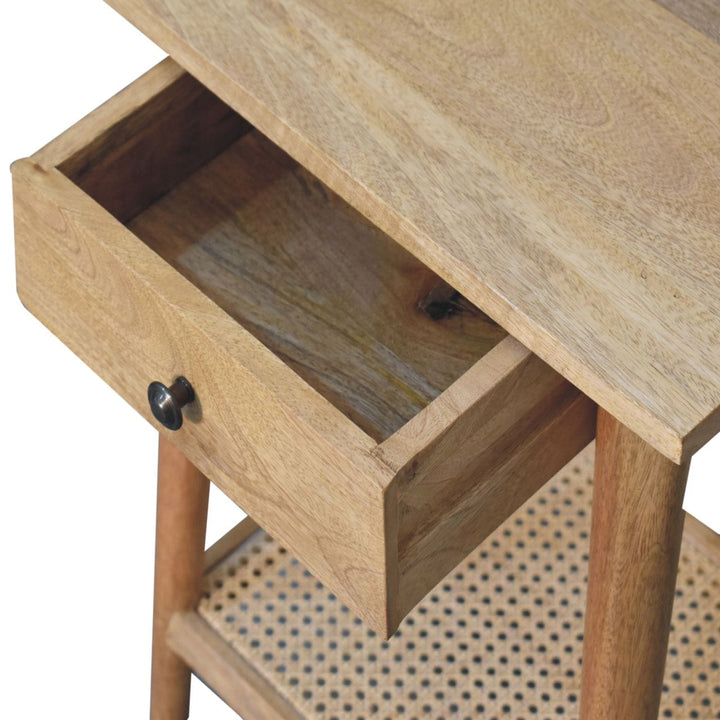 Woven Solid Wood End Table - Solid Mango Wood Side Table for Living Room - product view 6 showing handcrafted solid mango...
