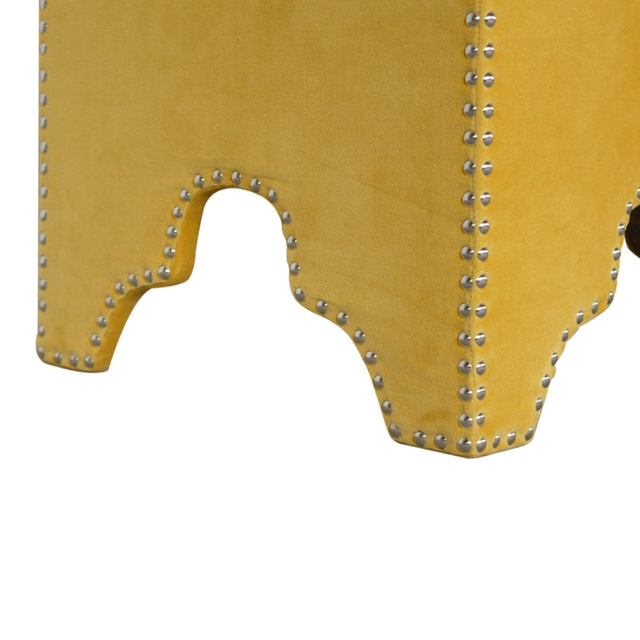 Yellow Studded Footstool - Solid Mango Wood Accent Stool for Living Room - product view 4 showing handcrafted solid mango...