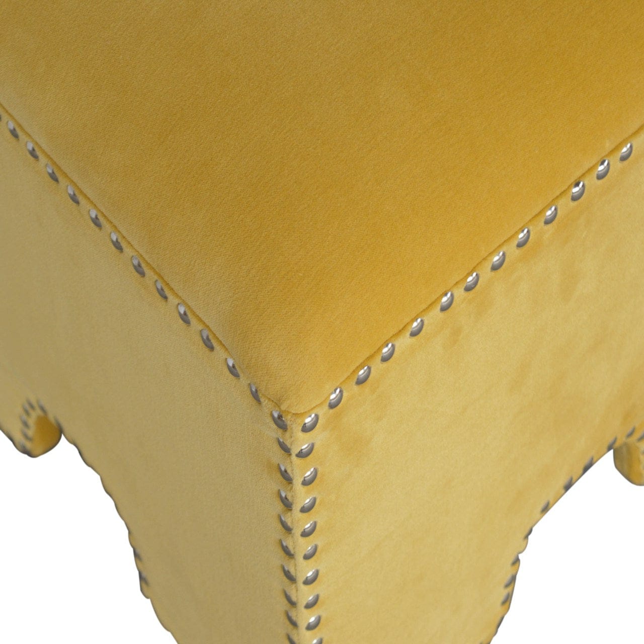 Yellow Studded Footstool - Solid Mango Wood Accent Stool for Living Room - product view 5 showing handcrafted solid mango...