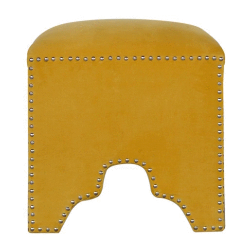 Yellow Studded Footstool - Solid Mango Wood Accent Stool for Living Room - product view 7 showing handcrafted solid mango...
