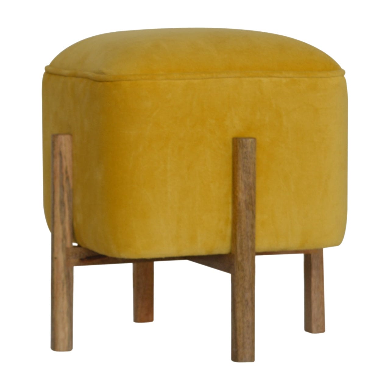 Velvet Solid Footstool - Solid Mango Wood Accent Stool for Living Room - main view showing handcrafted solid mango wood stool