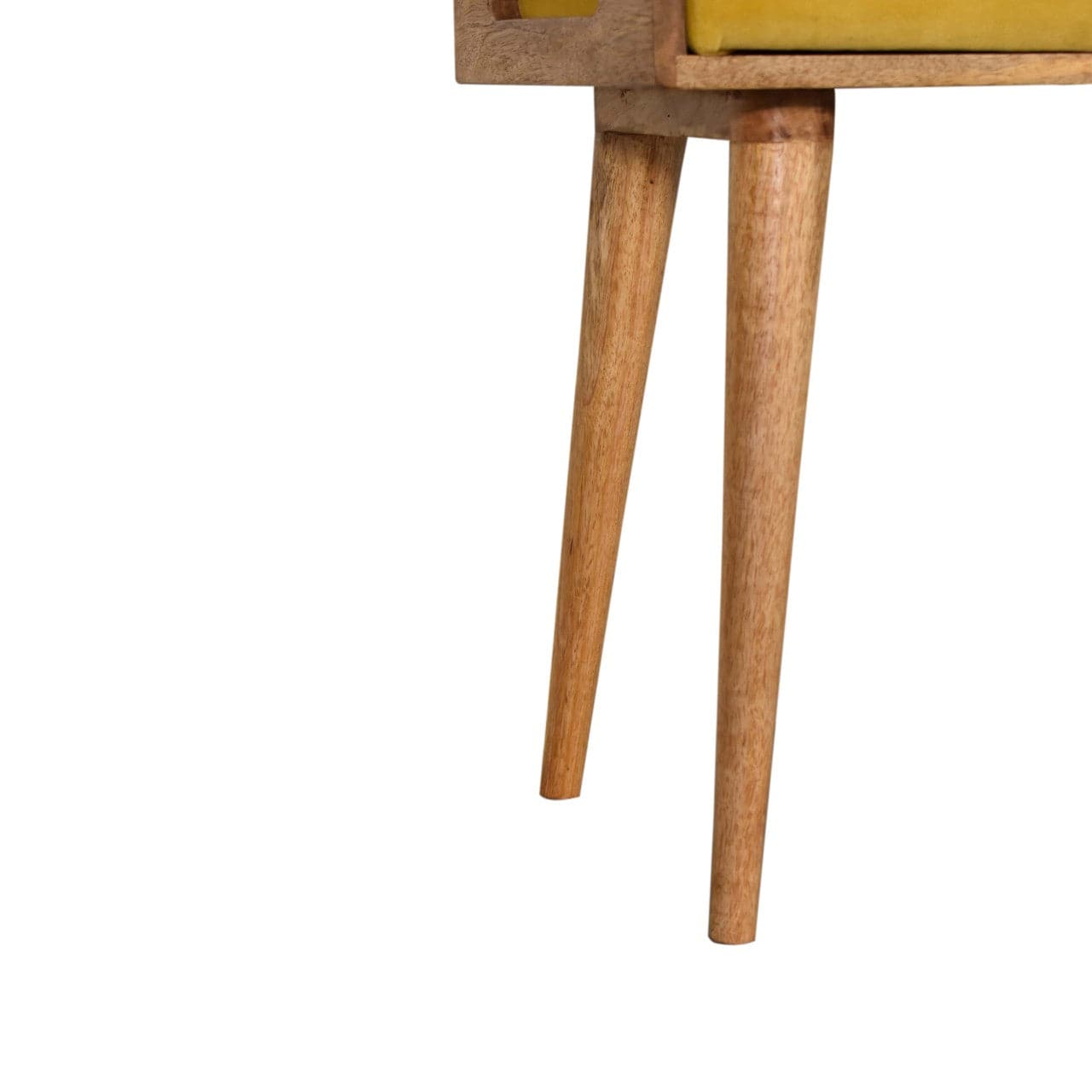 Yellow Velvet Style Footstool - Solid Mango Wood Accent Stool for Living Room - product view 5 showing handcrafted solid...