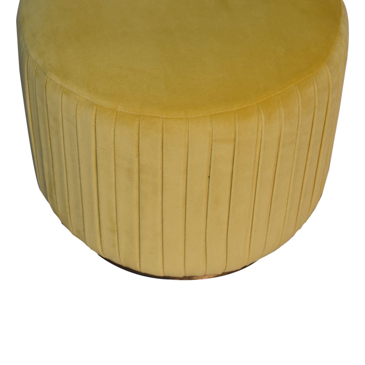 Yellow Velvet Pleated Footstool - Solid Mango Wood Accent Stool for Living Room - product view 2 showing handcrafted...