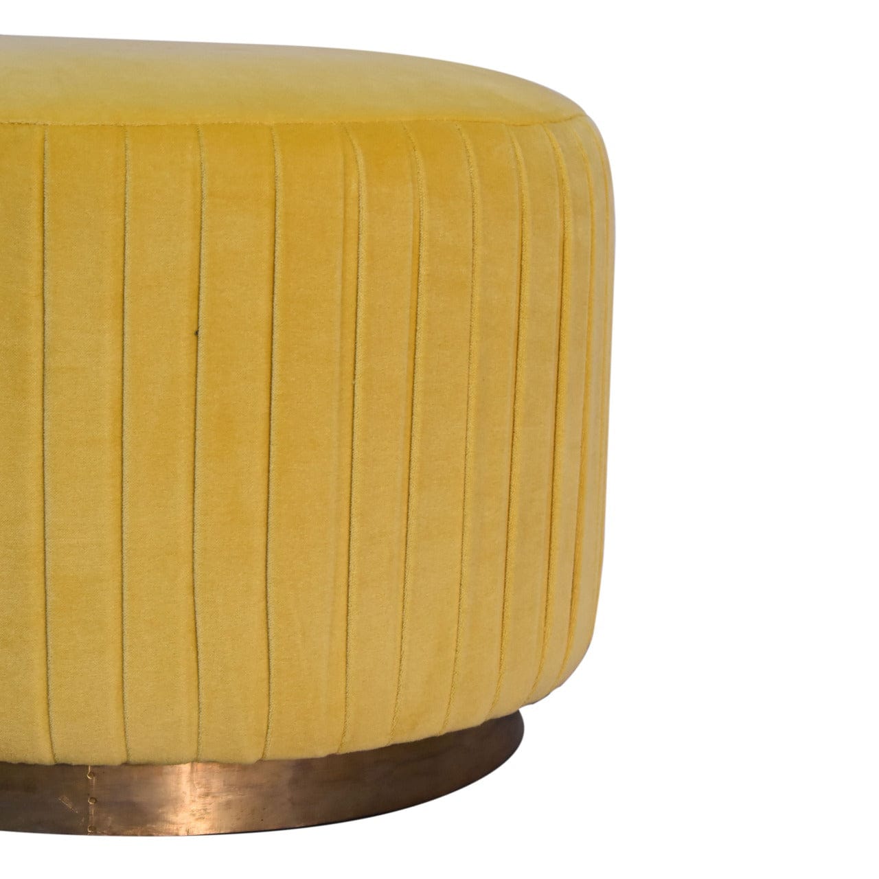 Yellow Velvet Pleated Footstool - Solid Mango Wood Accent Stool for Living Room - product view 3 showing handcrafted...