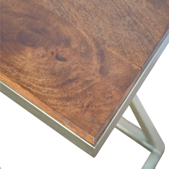 Z-shaped Golden End Table - Solid Mango Wood Side Table for Living Room - product view 5 showing handcrafted solid mango...