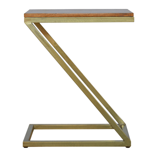 Z-shaped Golden End Table - Solid Mango Wood Side Table for Living Room - product view 8 showing handcrafted solid mango...