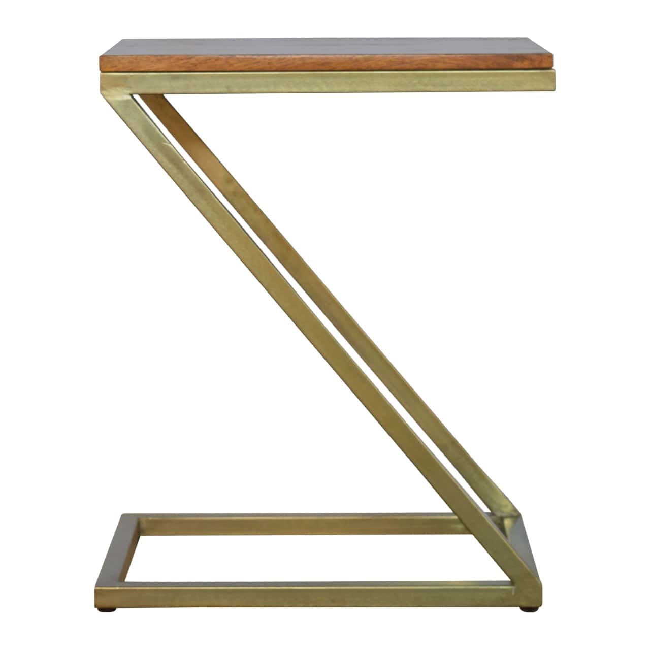 Z-shaped Golden End Table - Solid Mango Wood Side Table for Living Room - product view 2 showing handcrafted solid mango...