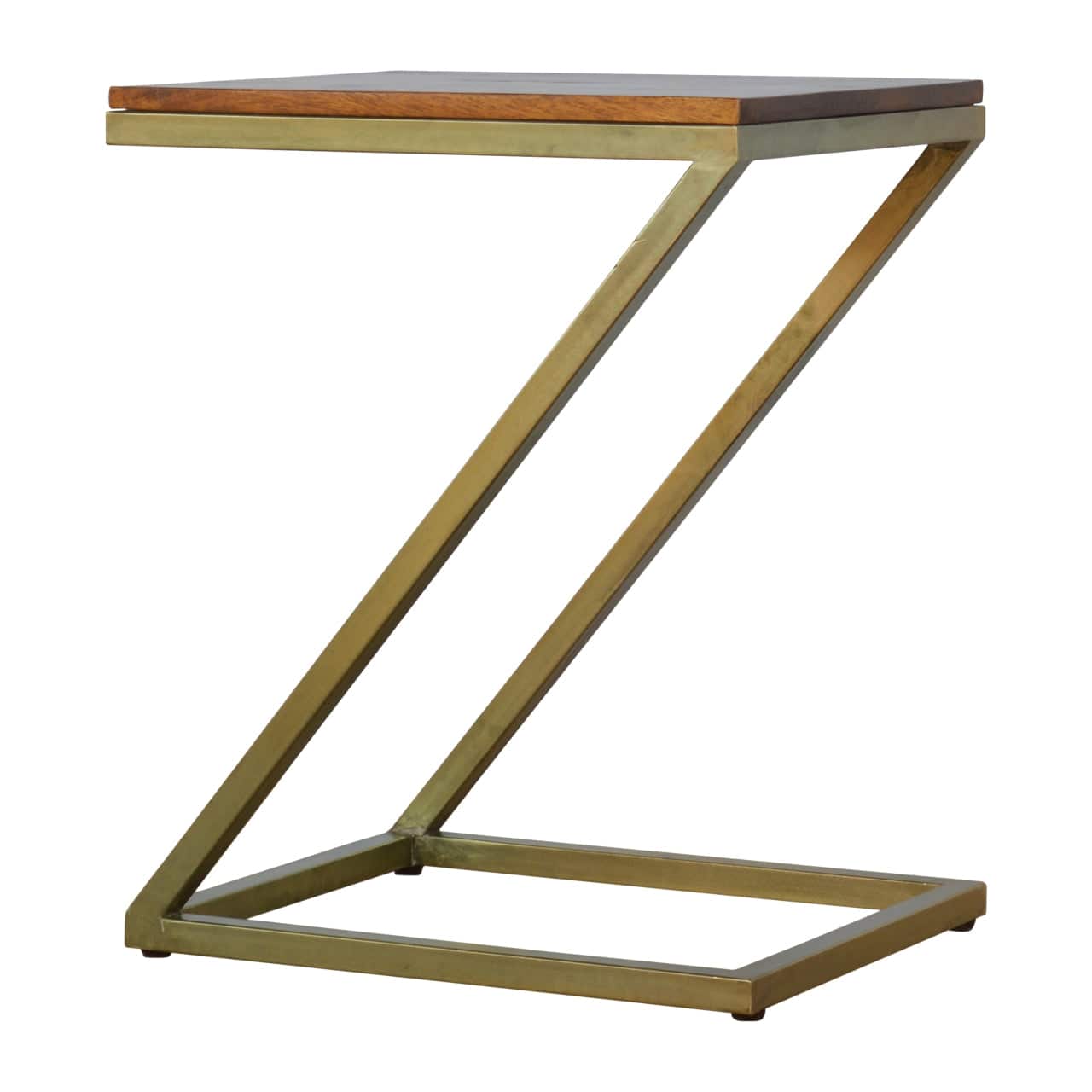 Z-shaped Golden End Table - Solid Mango Wood Side Table for Living Room - product view 4 showing handcrafted solid mango...