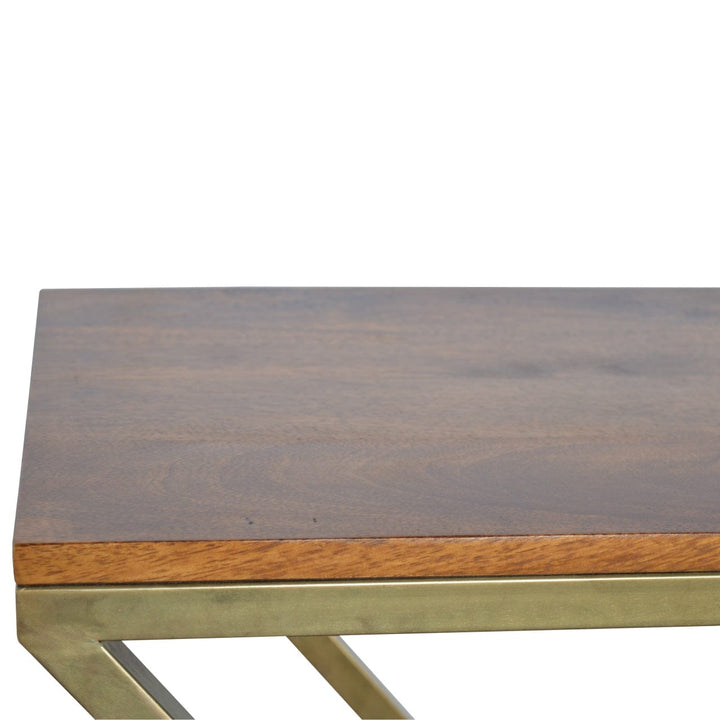Z-shaped Golden End Table - Solid Mango Wood Side Table for Living Room - product view 6 showing handcrafted solid mango...