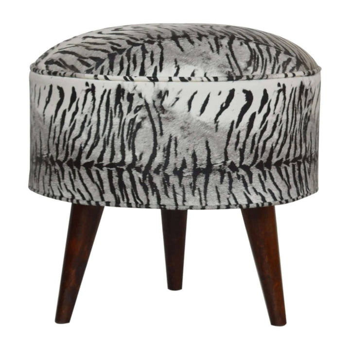 Zebra Print Footstool - Solid Mango Wood Accent Stool for Living Room - product view 6 showing handcrafted solid mango...