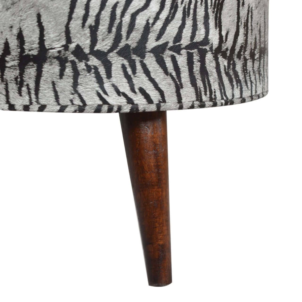 Zebra Print Footstool - Solid Mango Wood Accent Stool for Living Room - product view 5 showing handcrafted solid mango...