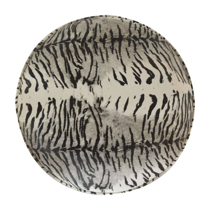 Zebra Print Footstool - Solid Mango Wood Accent Stool for Living Room - product view 3 showing handcrafted solid mango...