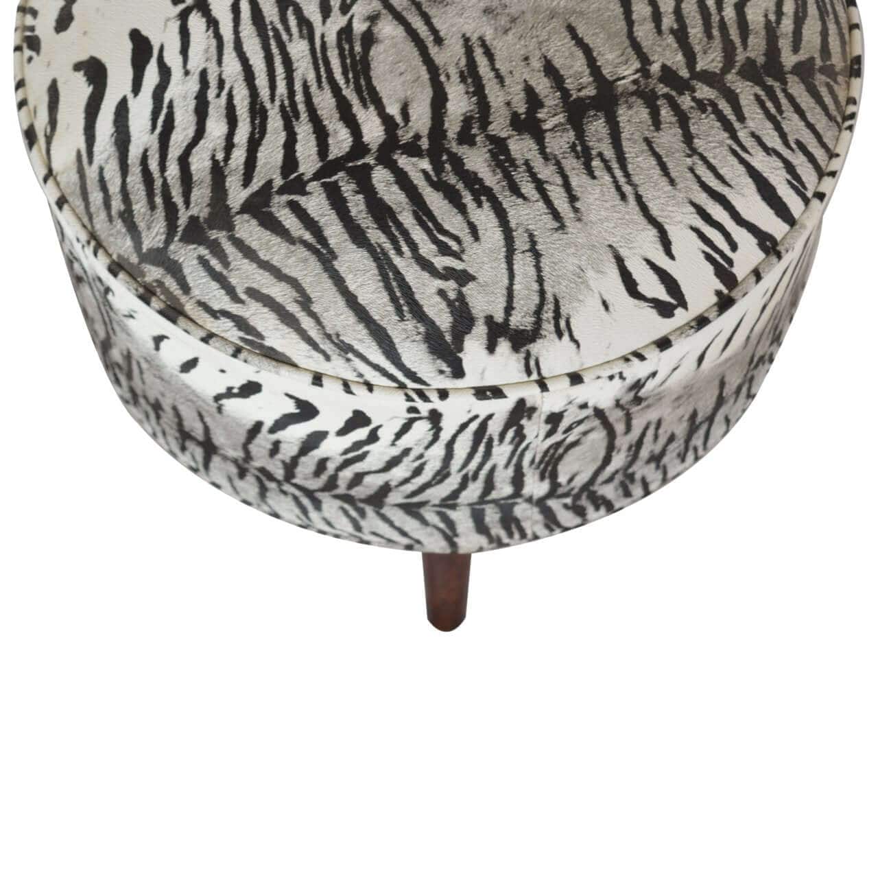 Zebra Print Footstool - Solid Mango Wood Accent Stool for Living Room - product view 2 showing handcrafted solid mango...