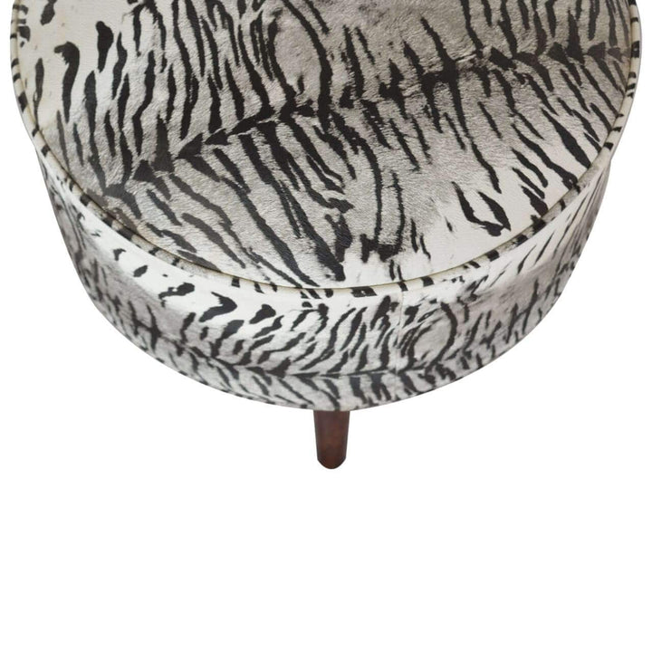 Zebra Print Footstool - Solid Mango Wood Accent Stool for Living Room - product view 2 showing handcrafted solid mango...