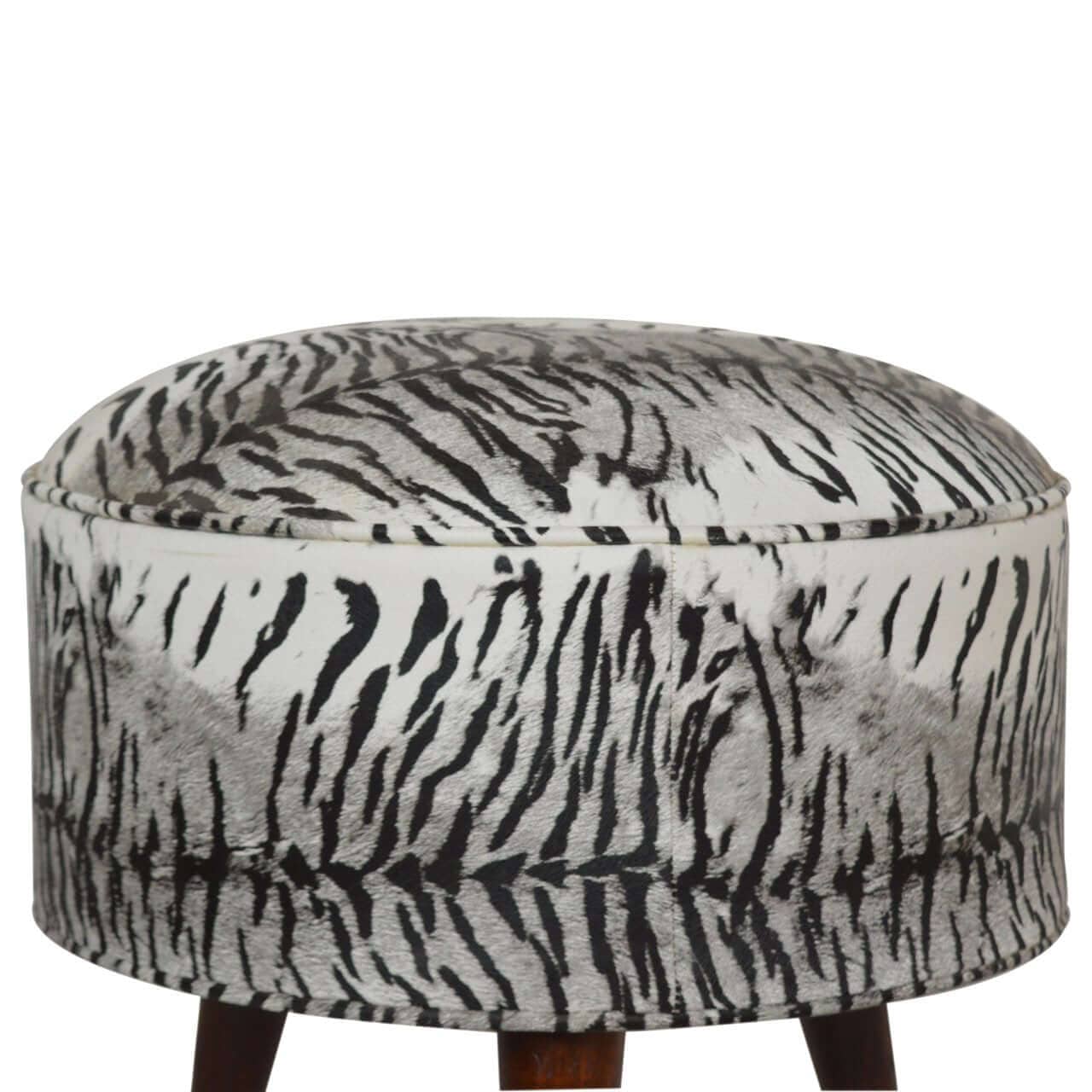 Zebra Print Footstool - Solid Mango Wood Accent Stool for Living Room - product view 4 showing handcrafted solid mango...