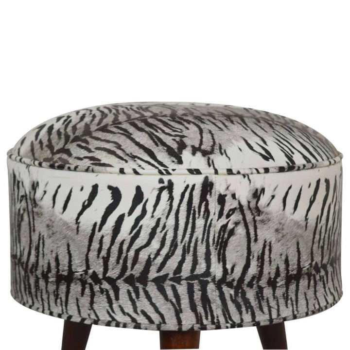 Zebra Print Footstool - Solid Mango Wood Accent Stool for Living Room - product view 4 showing handcrafted solid mango...