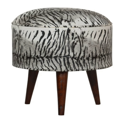 Zebra Print Footstool - Solid Mango Wood Accent Stool for Living Room - product view 7 showing handcrafted solid mango...
