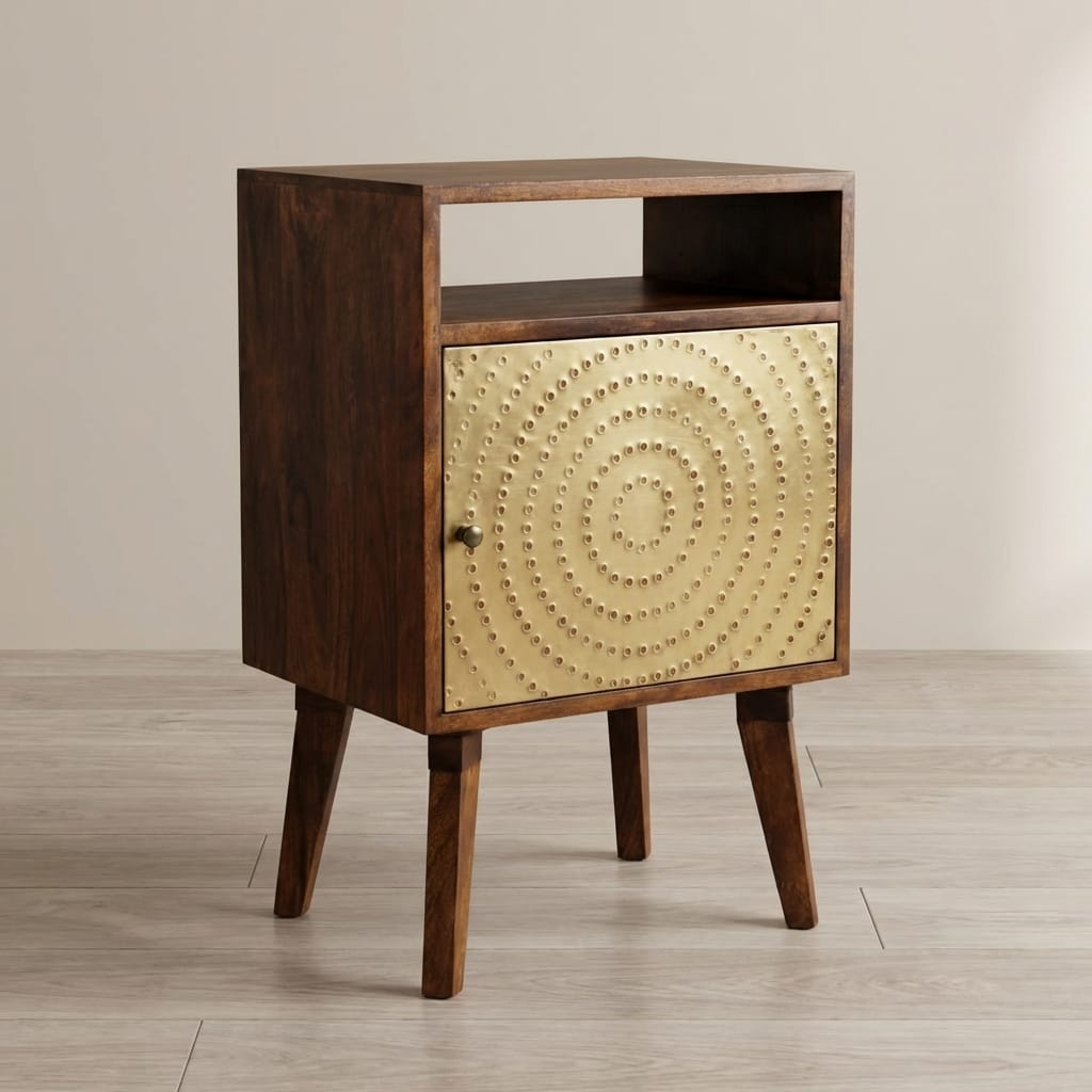 Zen Nightstand - Solid Mango Wood Bedside Table for Bedroom - main view showing handcrafted solid mango wood nightstand